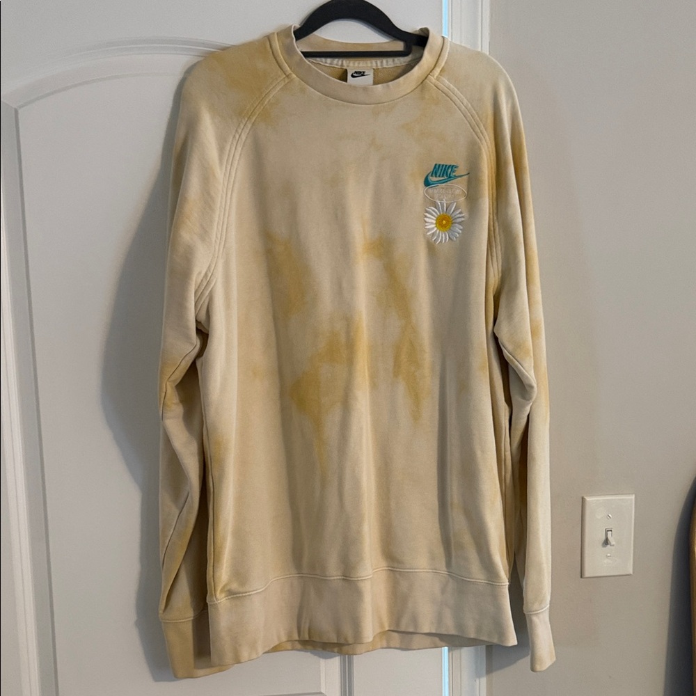 Women’s Nike Tan Crewneck Sweater with Daisy Detail